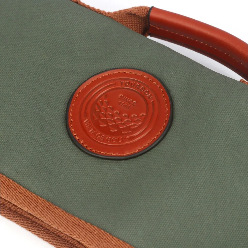 Retro Golf Club Carrier Pencil Style Golf Gun Bag Fleece Padded Clubs Cover 80CM Waxed Water Repellent Canvas & Leather