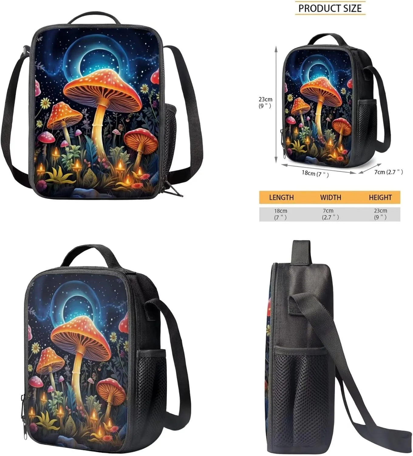 Retro Mushroom Backpack Set for Boys 6-8 Lightweight Bookbag for Middle School, Waterproof Shoulder Bag with Adjustable Strap for Primary Outdoor/Travel/Hiking/Cycling