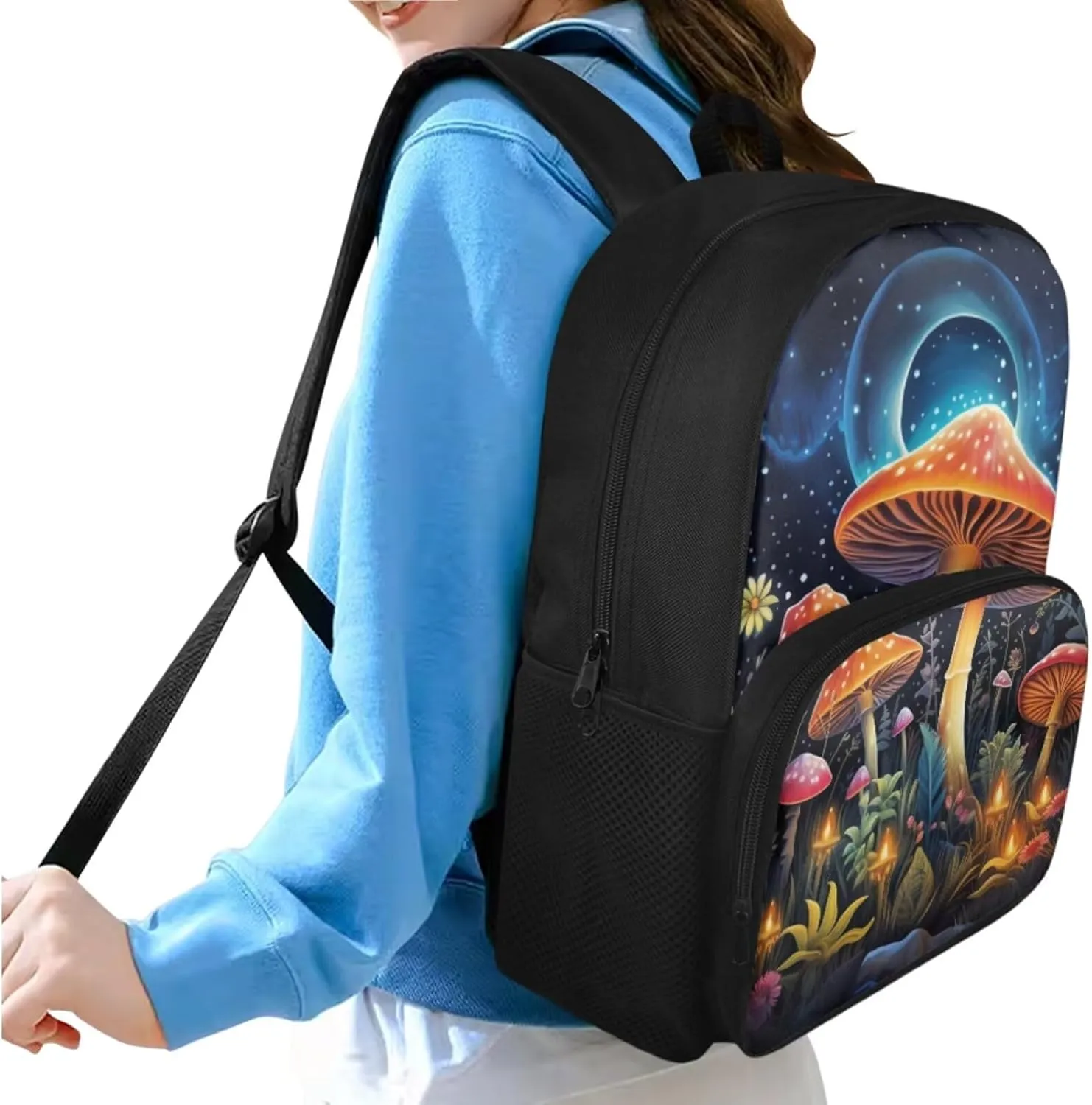 Retro Mushroom Backpack Set for Boys 6-8 Lightweight Bookbag for Middle School, Waterproof Shoulder Bag with Adjustable Strap for Primary Outdoor/Travel/Hiking/Cycling