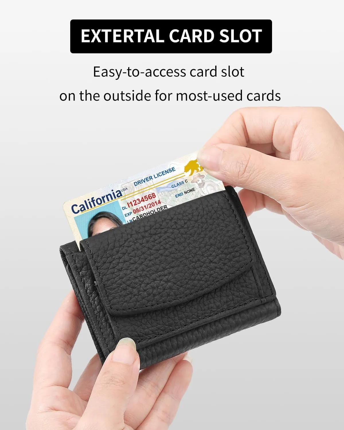 RFID Small Leather Wallet for Men & Women with Coin Pouch Compact Trifold Mini Pocket Wallet with Cash Slot and Card Holders (Black)