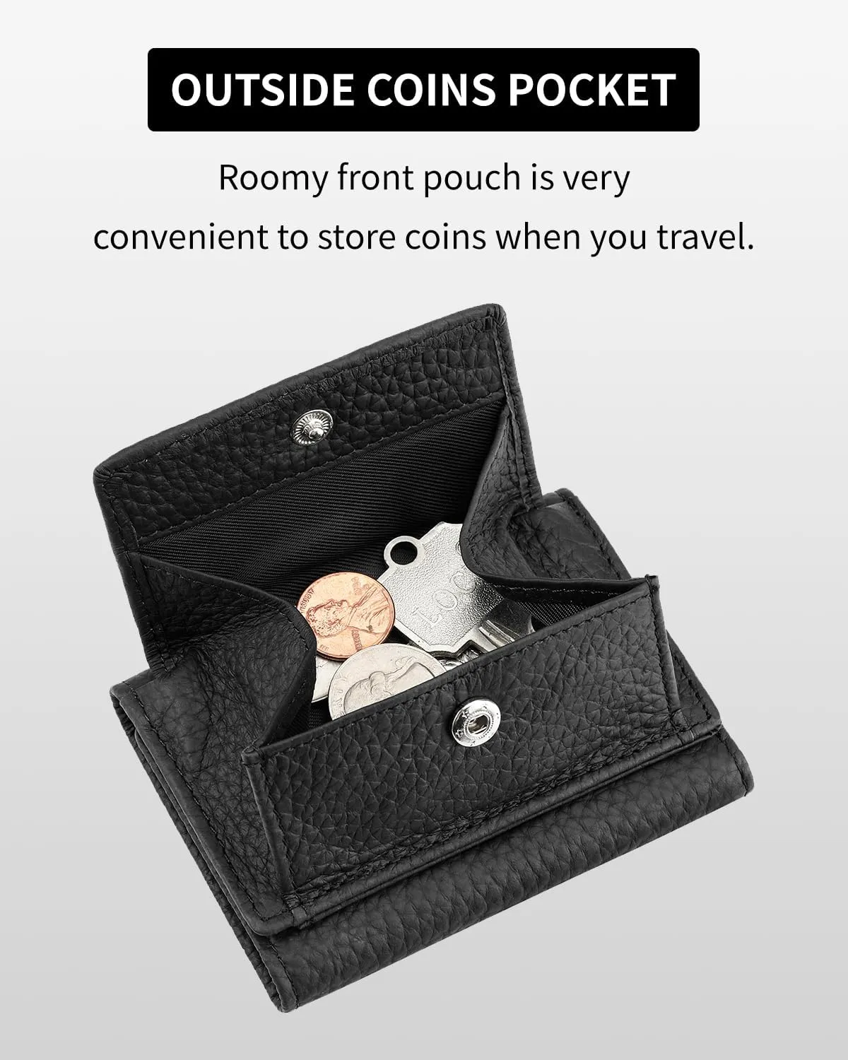 RFID Small Leather Wallet for Men & Women with Coin Pouch Compact Trifold Mini Pocket Wallet with Cash Slot and Card Holders (Black)
