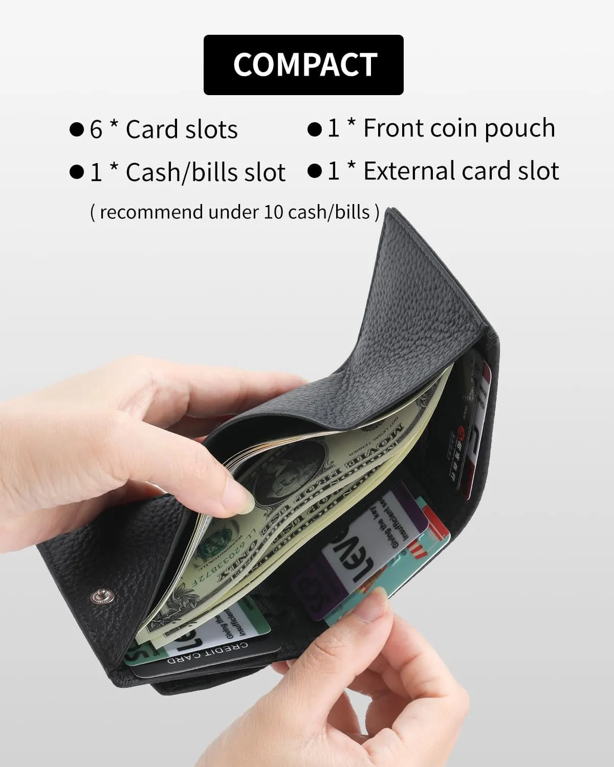 RFID Small Leather Wallet for Men & Women with Coin Pouch Compact Trifold Mini Pocket Wallet with Cash Slot and Card Holders (Black)