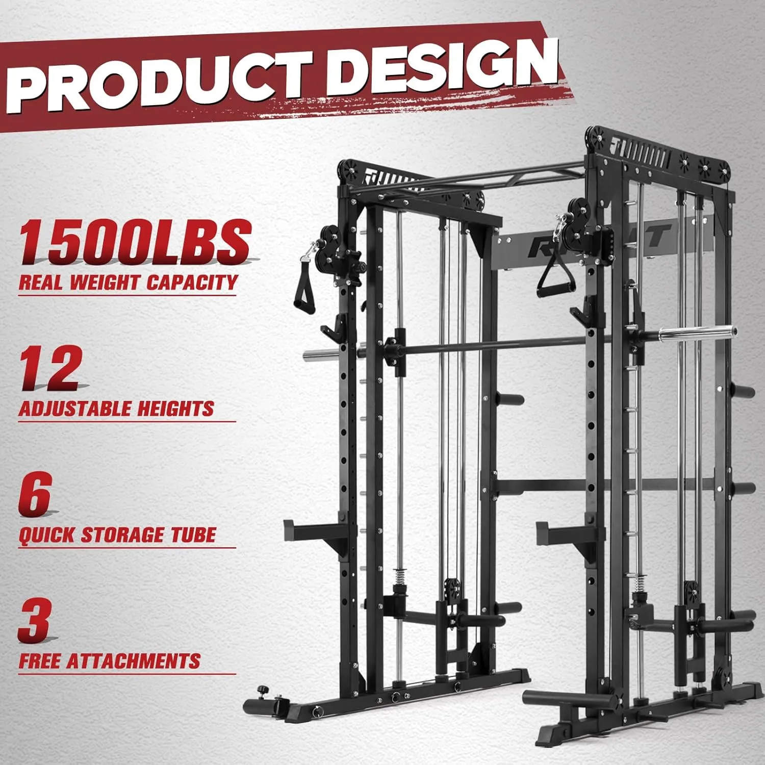 RitFit M1 & M1 Pro Smith Machine Weight Stack Set with Cable Crossover System, Multi-Function Squat Rack Power Cage for Home Gym, Power Rack and Packages
