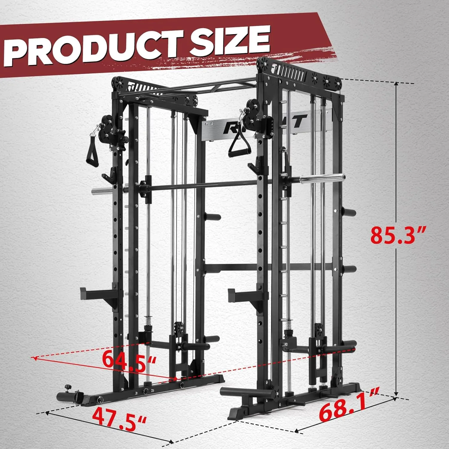 RitFit M1 & M1 Pro Smith Machine Weight Stack Set with Cable Crossover System, Multi-Function Squat Rack Power Cage for Home Gym, Power Rack and Packages