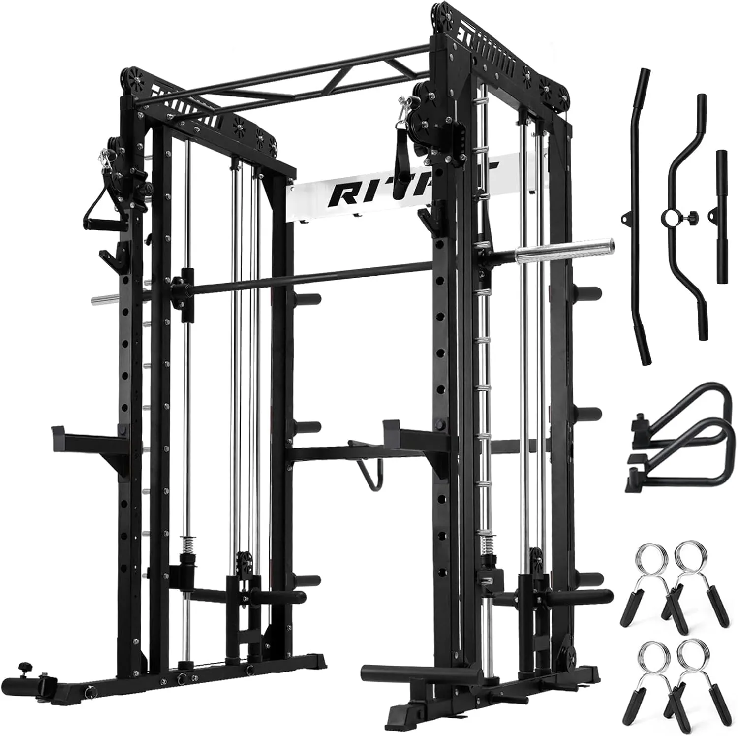 RitFit M1 & M1 Pro Smith Machine Weight Stack Set with Cable Crossover System, Multi-Function Squat Rack Power Cage for Home Gym, Power Rack and Packages