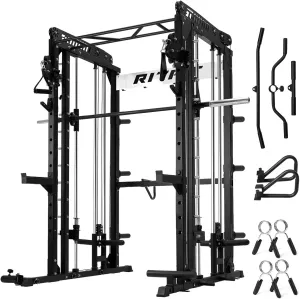 RitFit M1 & M1 Pro Smith Machine Weight Stack Set with Cable Crossover System, Multi-Function Squat Rack Power Cage for Home Gym, Power Rack and Packages