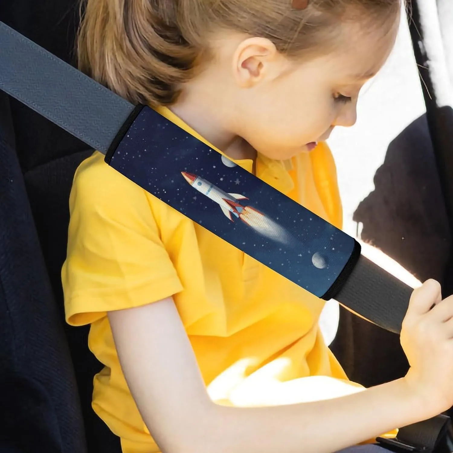 Rocket in Space Auto Seat Belt Cover 1PCS Universal Car Seat Belt Shoulder Protector Pad, Protect Your Shoulders and Neck for Car Seat Belt, Shoulder Bag, Backpack