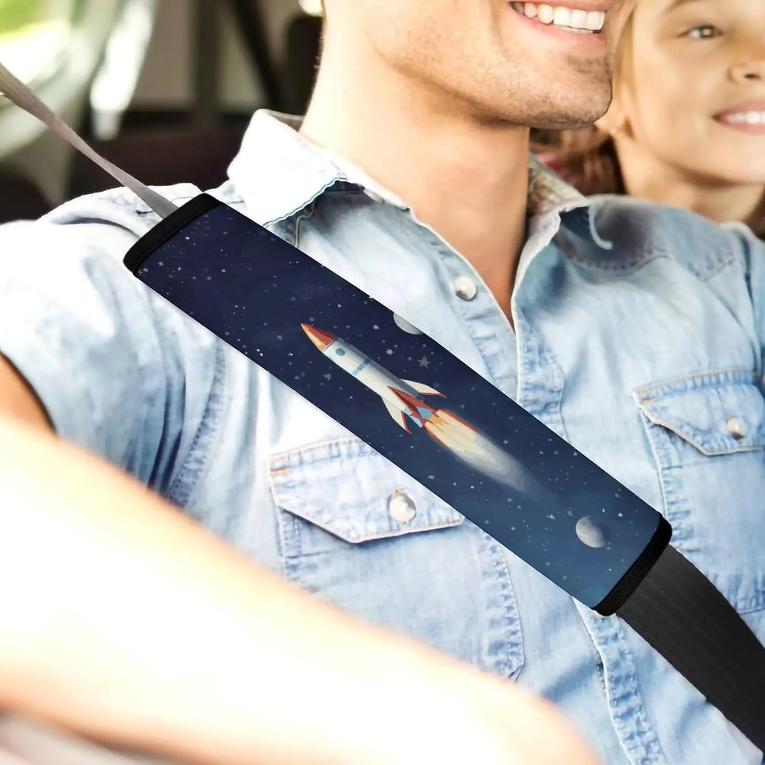 Rocket in Space Auto Seat Belt Cover 1PCS Universal Car Seat Belt Shoulder Protector Pad, Protect Your Shoulders and Neck for Car Seat Belt, Shoulder Bag, Backpack