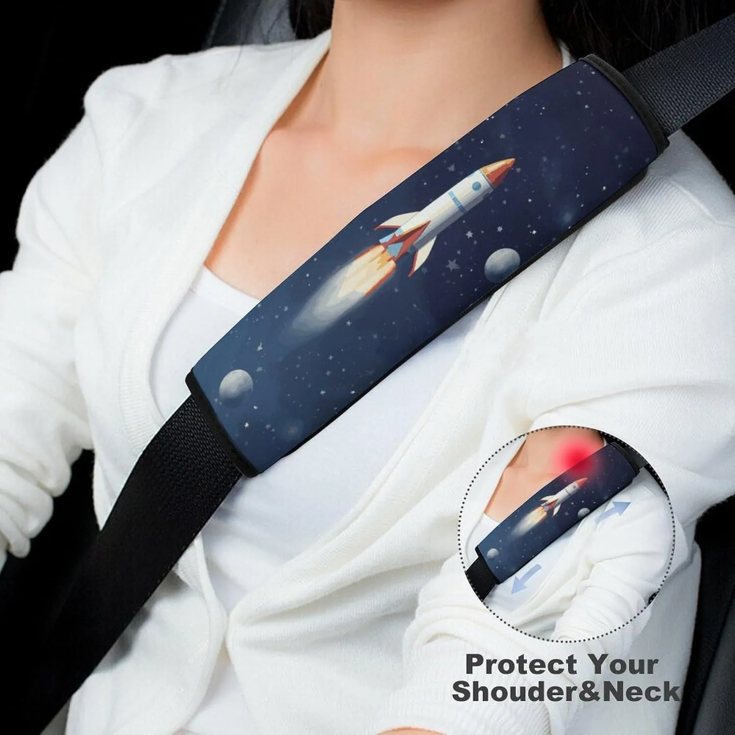 Rocket in Space Auto Seat Belt Cover 1PCS Universal Car Seat Belt Shoulder Protector Pad, Protect Your Shoulders and Neck for Car Seat Belt, Shoulder Bag, Backpack