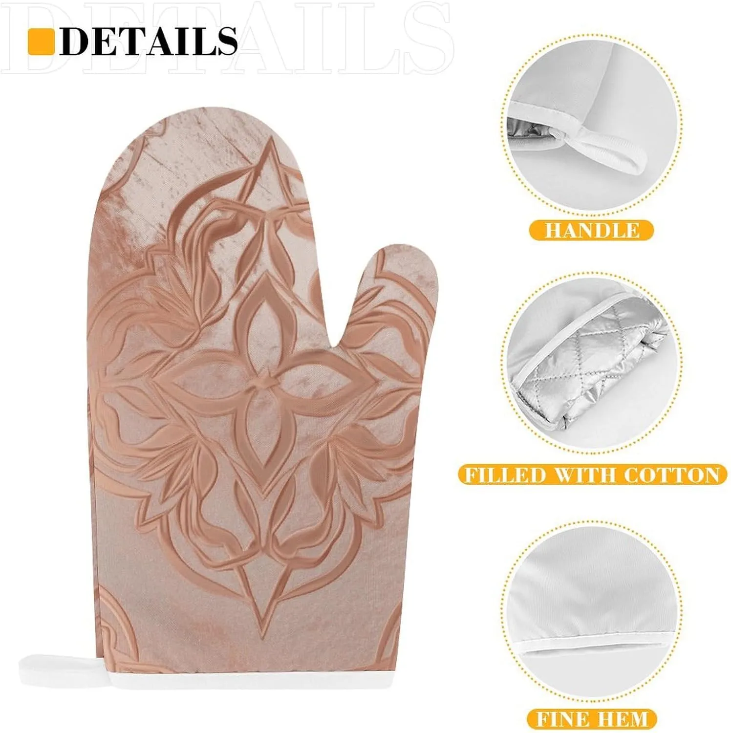 Rose Gold Oven Mitts and Pot Holders 2 Set, Heat Resistant Kitchen Glove with Quilted Liner, Non-Slip Oven Gloves for Baking Cooking