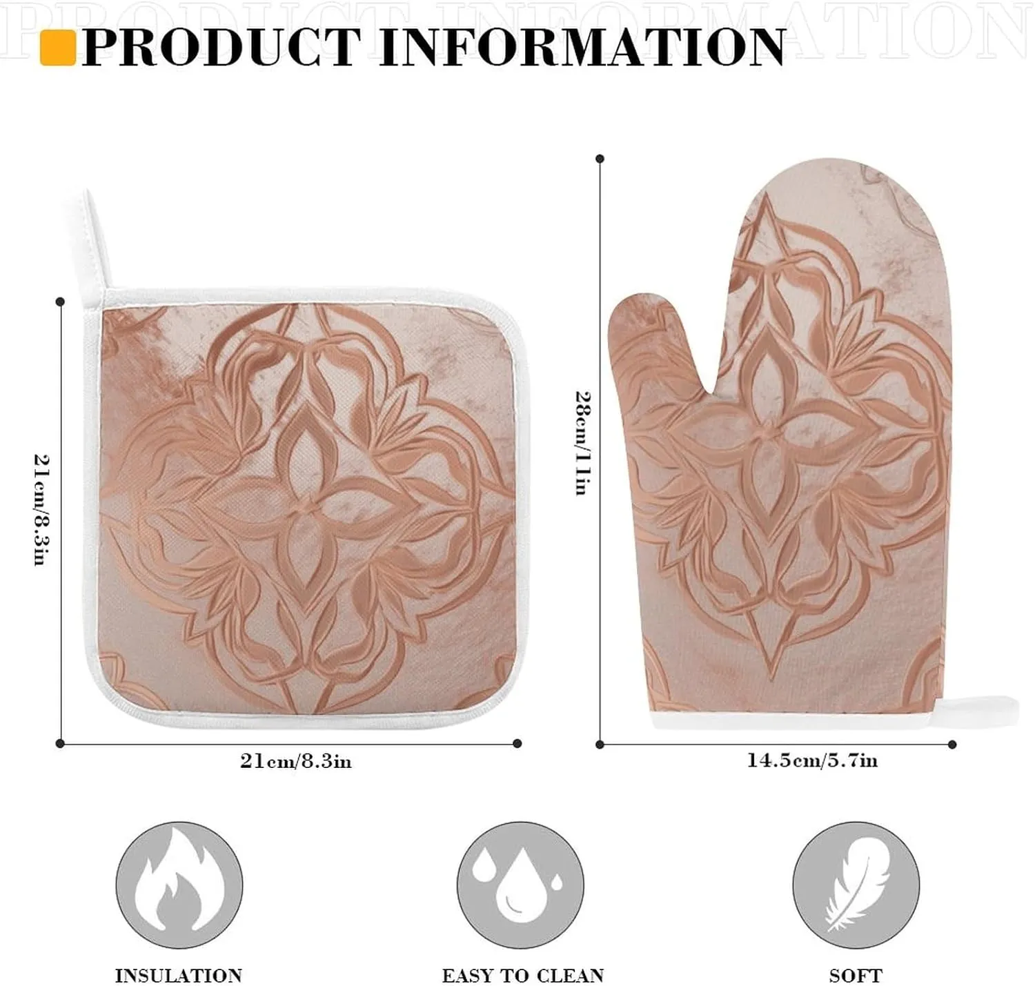 Rose Gold Oven Mitts and Pot Holders 2 Set, Heat Resistant Kitchen Glove with Quilted Liner, Non-Slip Oven Gloves for Baking Cooking