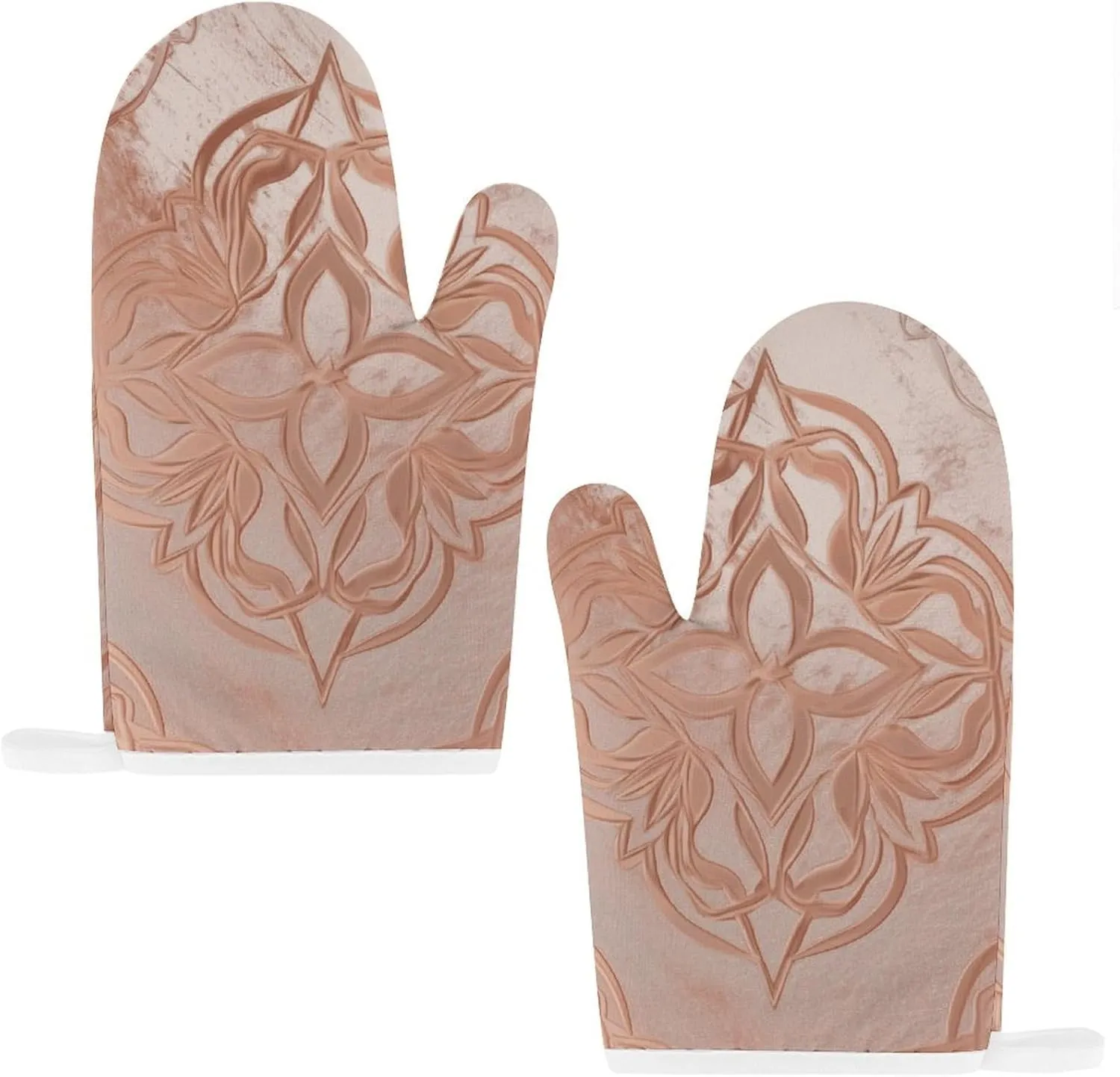 Rose Gold Oven Mitts and Pot Holders 2 Set, Heat Resistant Kitchen Glove with Quilted Liner, Non-Slip Oven Gloves for Baking Cooking