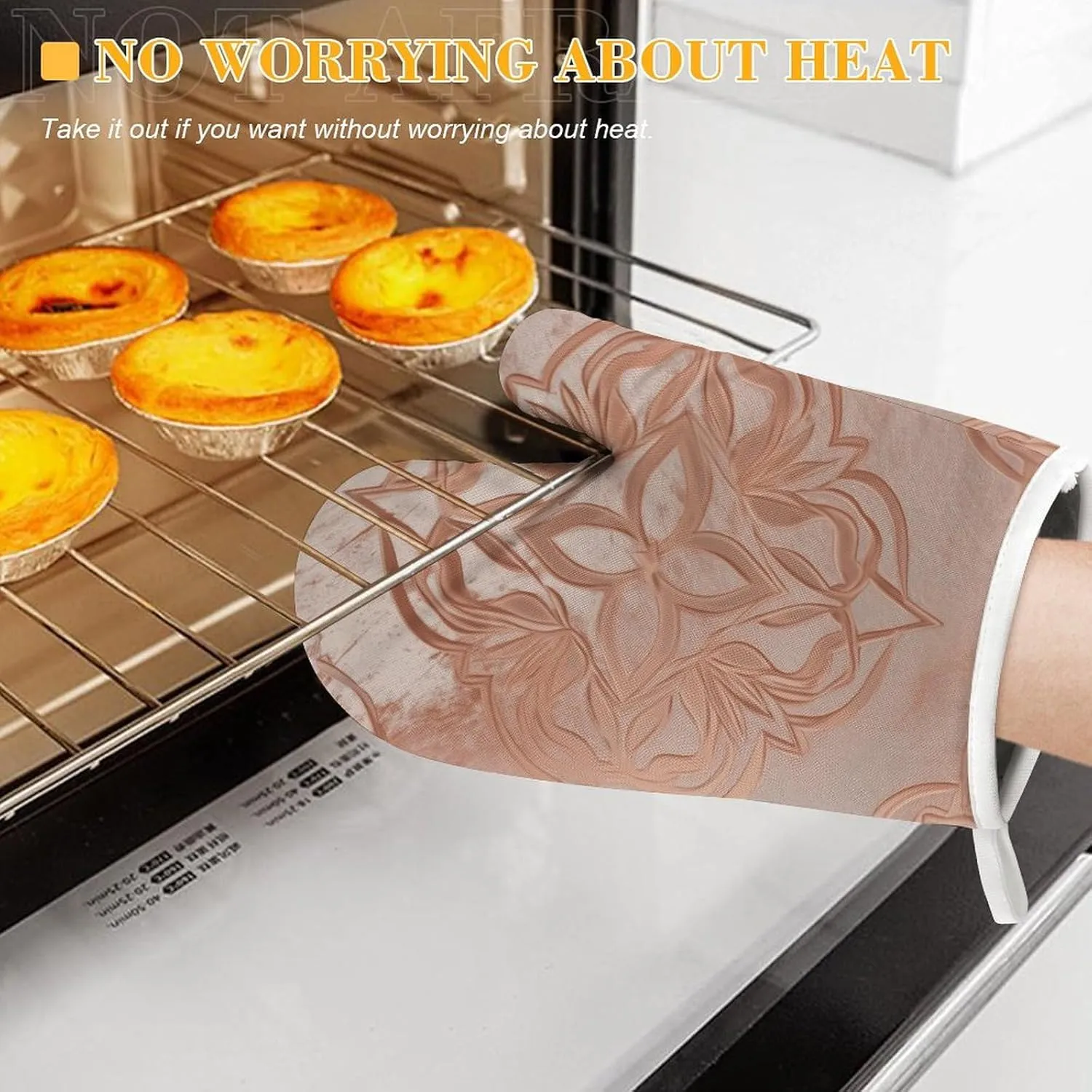 Rose Gold Oven Mitts and Pot Holders 2 Set, Heat Resistant Kitchen Glove with Quilted Liner, Non-Slip Oven Gloves for Baking Cooking
