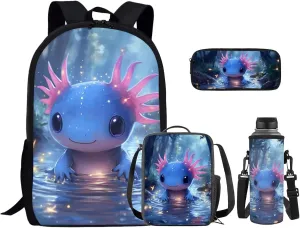 Rose Wolf Cool Backpacks for Boys Backpack with Lunch Box Pencil Case Water Cup Cover 17 Inch Large Capacity Kids Bookbag for Boys Elementary School bags 4 Pcs Hiking Daypacks