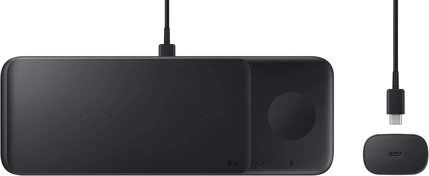 Samsung Electronics Wireless Charger Trio, Qi Compatible - Charge up to 3 Devices at Once - for Galaxy Phones, Buds, Watches, and Apple iPhone Devices, Black (US Version)