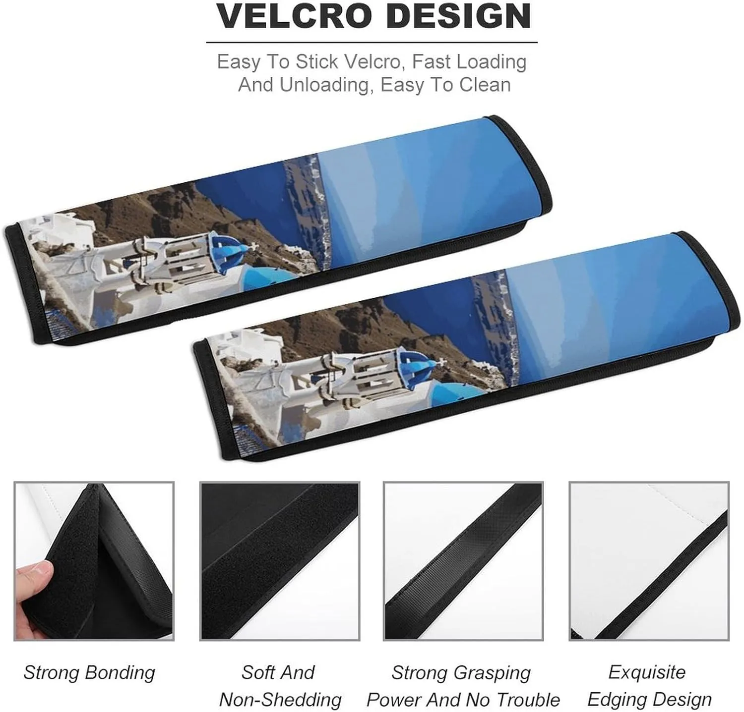Santorini Greek Island Sea View Auto Seat Belt Cover 2PCS Universal Car Seat Belt Shoulder Protector Pad, Protect Your Shoulders and Neck for Car Seat Belt, Shoulder Bag, Backpack