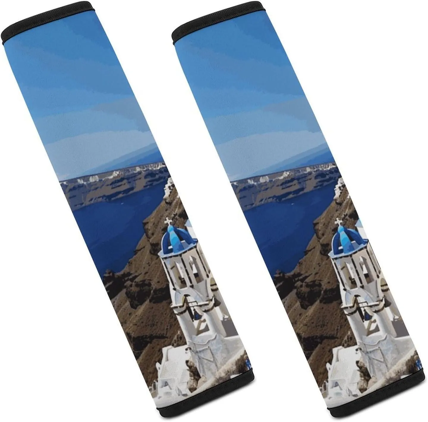 Santorini Greek Island Sea View Auto Seat Belt Cover 2PCS Universal Car Seat Belt Shoulder Protector Pad, Protect Your Shoulders and Neck for Car Seat Belt, Shoulder Bag, Backpack