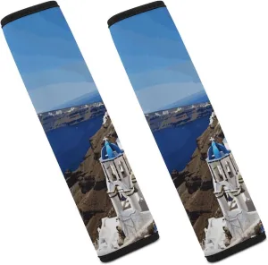 Santorini Greek Island Sea View Auto Seat Belt Cover 2PCS Universal Car Seat Belt Shoulder Protector Pad, Protect Your Shoulders and Neck for Car Seat Belt, Shoulder Bag, Backpack