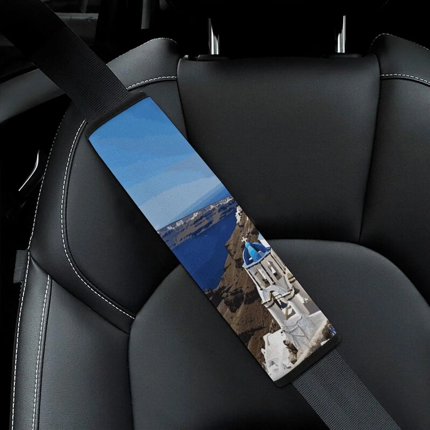 Santorini Greek Island Sea View Auto Seat Belt Cover 2PCS Universal Car Seat Belt Shoulder Protector Pad, Protect Your Shoulders and Neck for Car Seat Belt, Shoulder Bag, Backpack