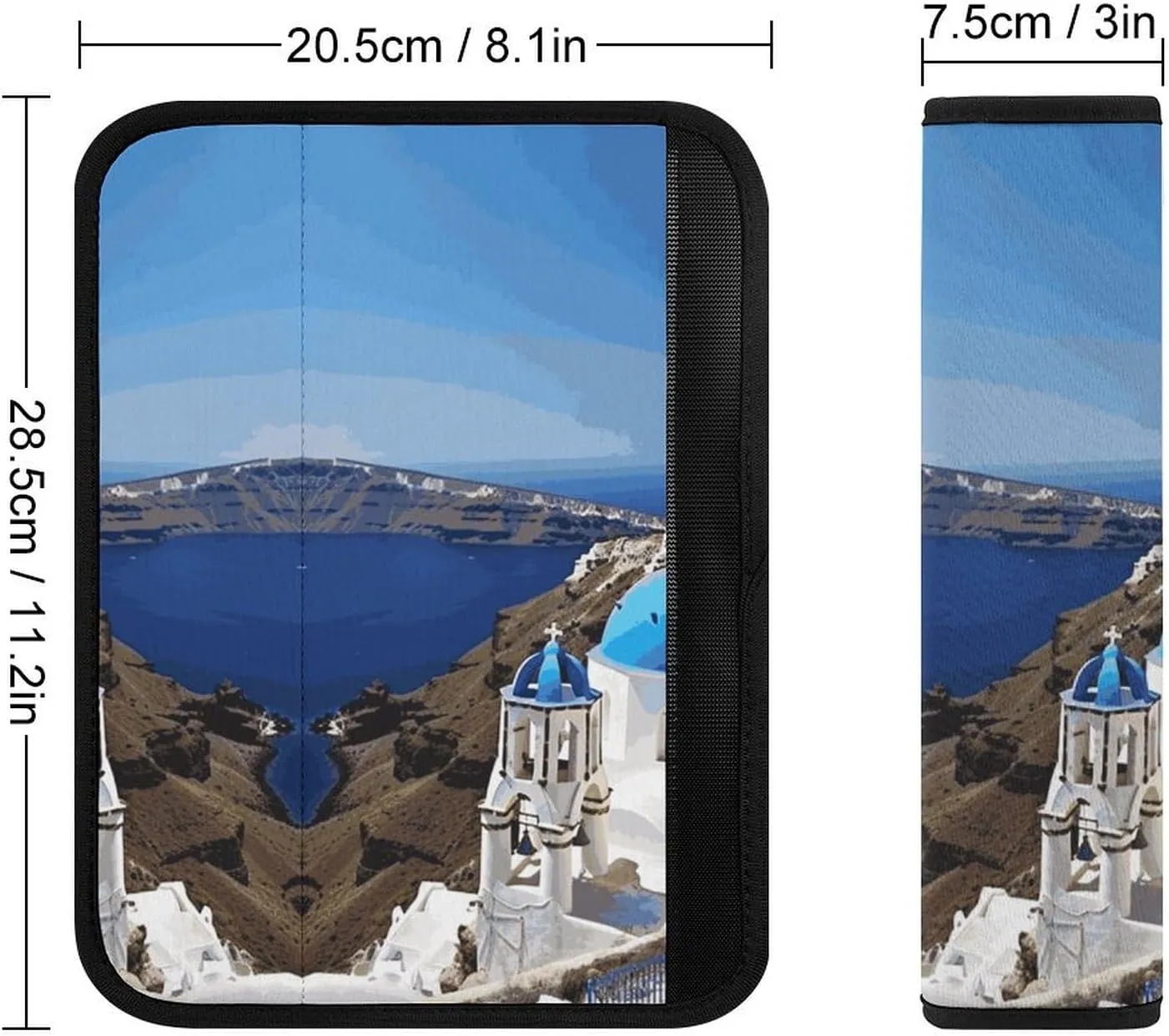Santorini Greek Island Sea View Auto Seat Belt Cover 2PCS Universal Car Seat Belt Shoulder Protector Pad, Protect Your Shoulders and Neck for Car Seat Belt, Shoulder Bag, Backpack
