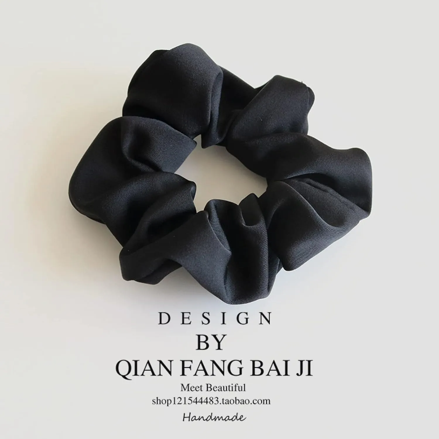 Satin Scrunchies Curly Hairpure Color Satin Fabric Large Intestine Hair Ring Hair Rope Hair Accessories Rubber Band Women, Black 2Pcs