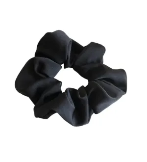 Satin Scrunchies Curly Hairpure Color Satin Fabric Large Intestine Hair Ring Hair Rope Hair Accessories Rubber Band Women, Black 2Pcs