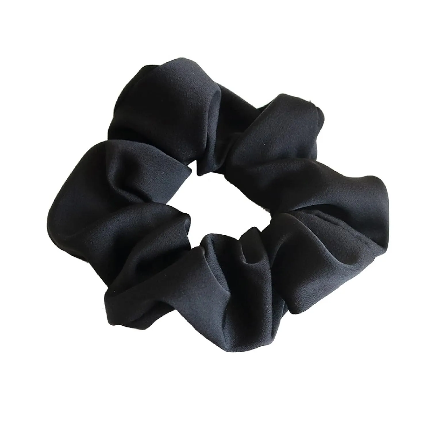 Satin Scrunchies Curly Hairpure Color Satin Fabric Large Intestine Hair Ring Hair Rope Hair Accessories Rubber Band Women, Black 2Pcs