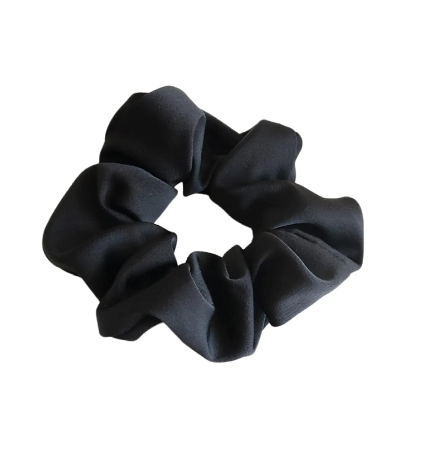 Satin Scrunchies Curly Hairpure Color Satin Fabric Large Intestine Hair Ring Hair Rope Hair Accessories Rubber Band Women, Black 2Pcs