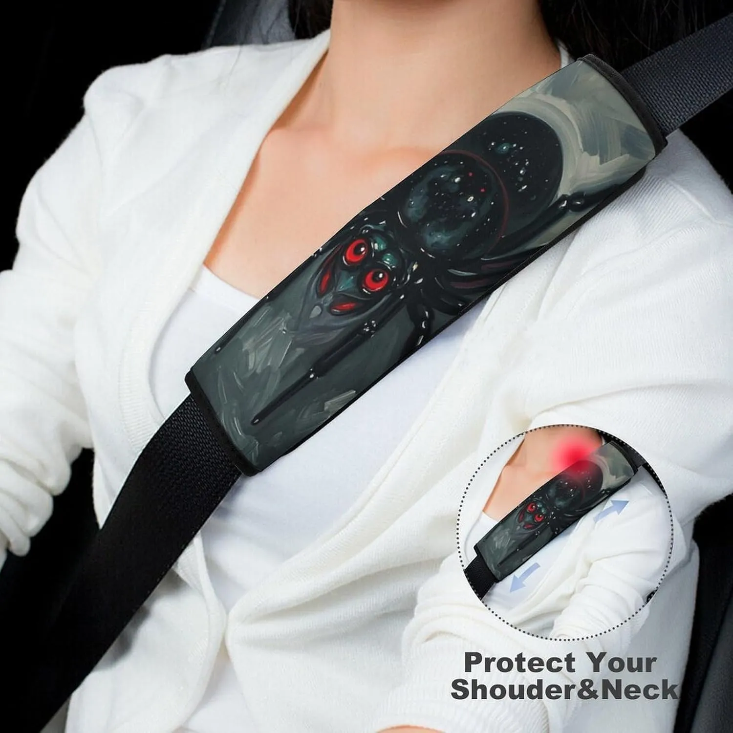 Scary Spider Auto Seat Belt Cover 2PCS Universal Car Seat Belt Shoulder Protector Pad, Protect Your Shoulders and Neck for Car Seat Belt, Shoulder Bag, Backpack