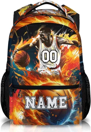 School Backpacks, Custom Kids Backpack, Personalized Name Basketball Bookbag for Students Boys, 17 Inch Large Capacity School Bag for Preschool Elementary Camping Hiking