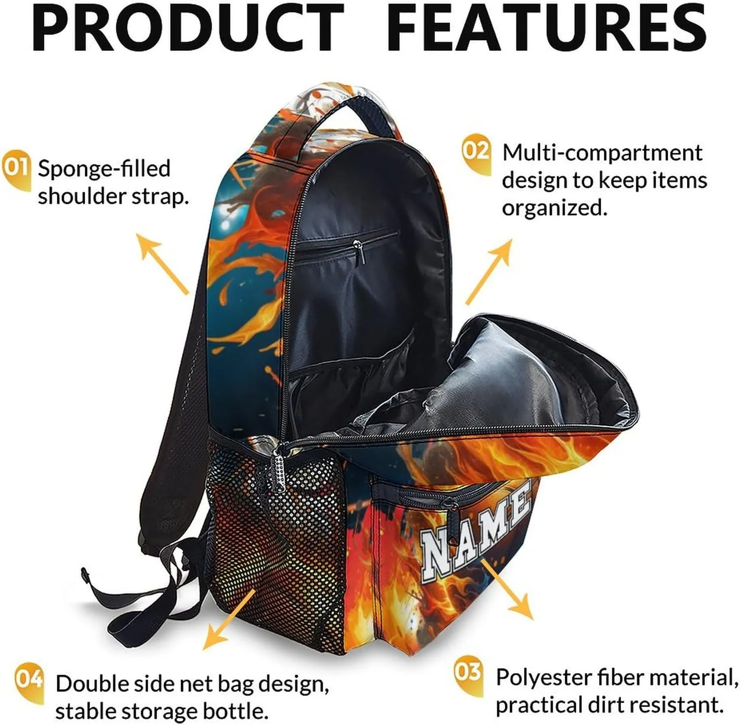 School Backpacks, Custom Kids Backpack, Personalized Name Basketball Bookbag for Students Boys, 17 Inch Large Capacity School Bag for Preschool Elementary Camping Hiking