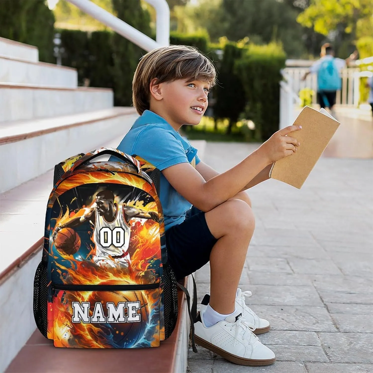 School Backpacks, Custom Kids Backpack, Personalized Name Basketball Bookbag for Students Boys, 17 Inch Large Capacity School Bag for Preschool Elementary Camping Hiking