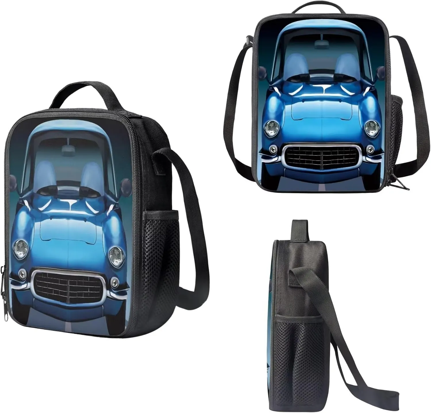 Schoolbags Set for Boys Girls 17 In Backpack with Lunch Box & Pencil Bag 3 Pack School Backpack Set for Kids Large Capacity Daypack for Students, Cartoon Car