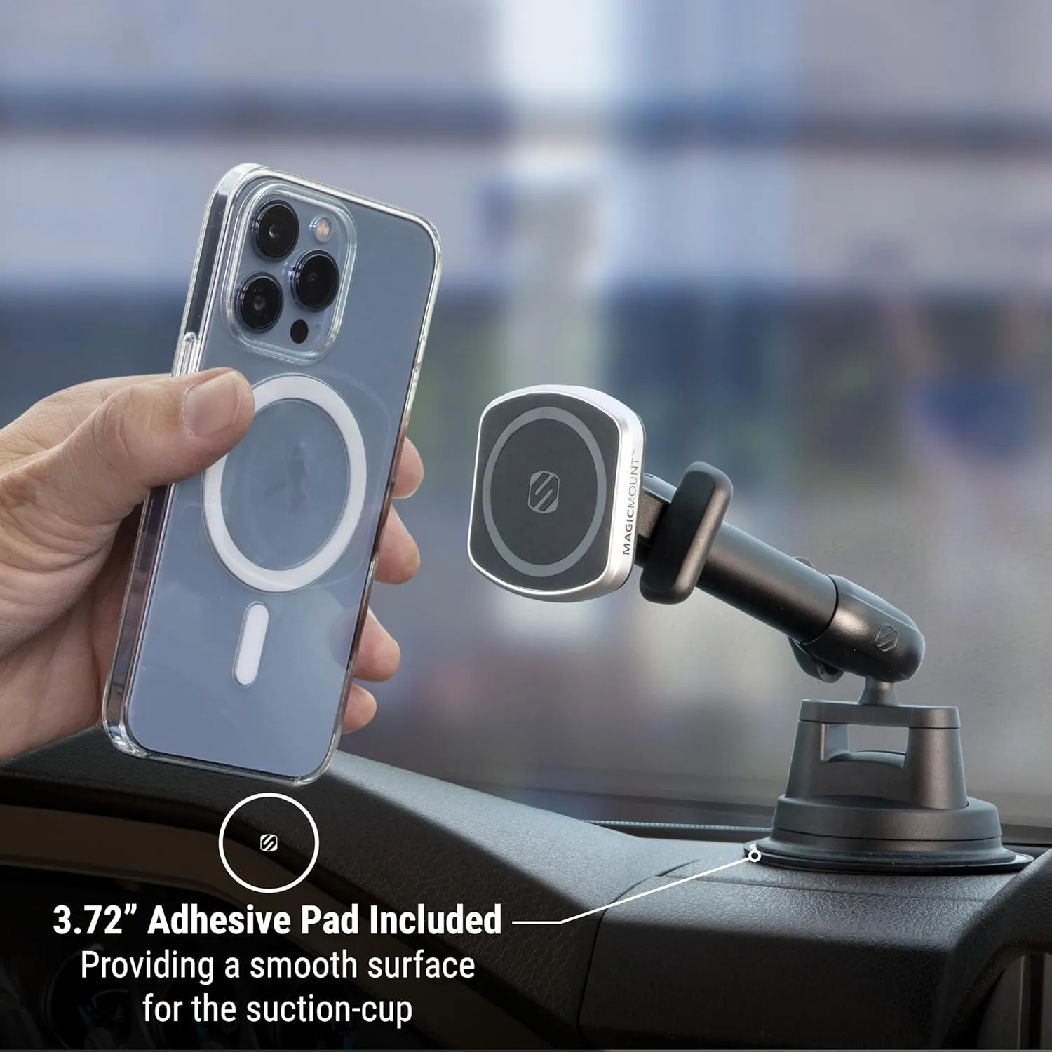 SCOSCHE MP2WD2HD MagicMount™ Pro2 XL Heavy Duty, Strong Suction Cup Cell Phone Mount with Long Arm Windshield/Dashboard Phone Holder and Anti-Shake Stabilizer for iPhone, Android, Tablet, Car, Truck