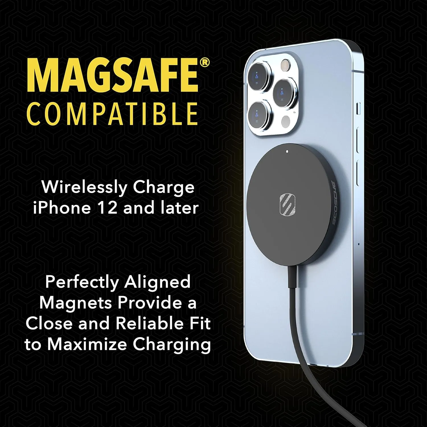 Scosche MSQP Magnetic Wireless Phone Charger, MagSafe Compatible Fast Charging Pad for iPhone 12, 13 and 14, Airpods, Earbuds with Wireless Charging Cases, & other Wireless Charging Devices, Black
