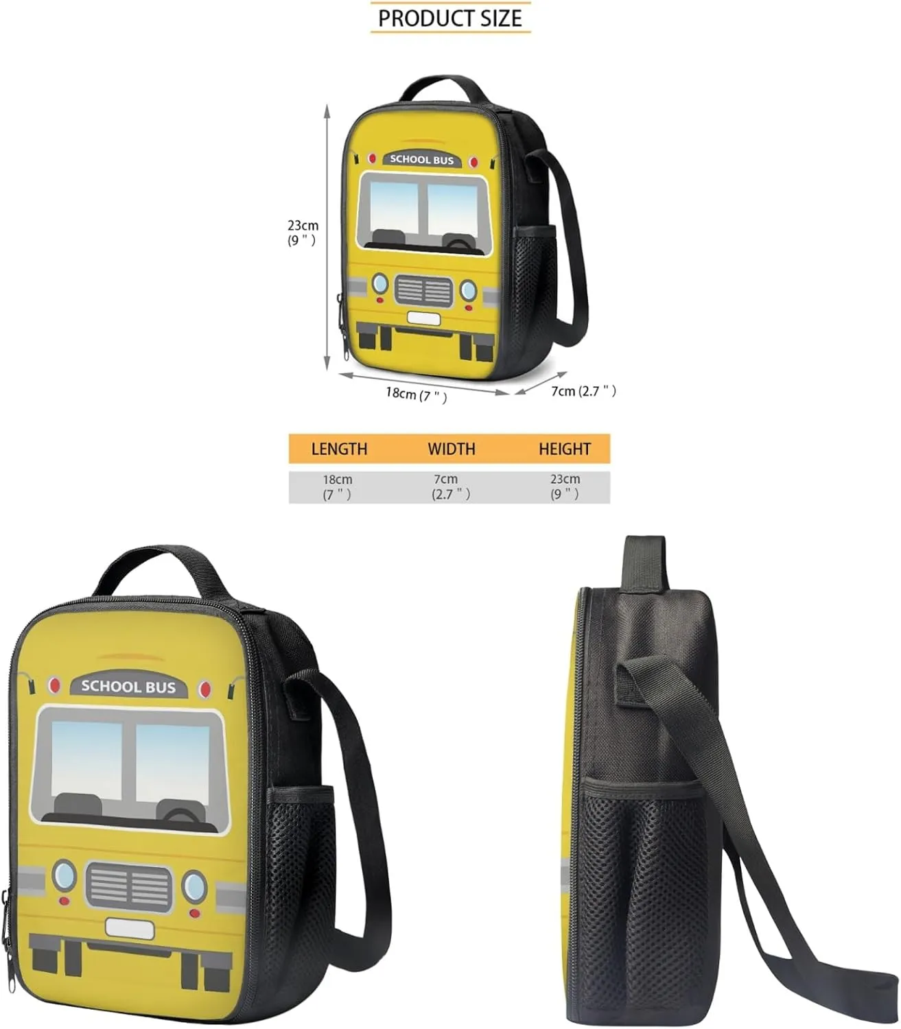 SEANATIVE 3Pcs/Sets School Bag for Teen Girls Boys Large Book Bags with Lunch Box Pencil Case Yellow School Bus Print Children School Shoulder Backpack