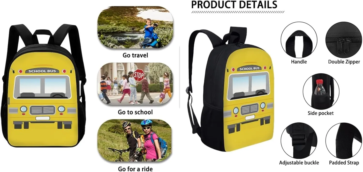 SEANATIVE 3Pcs/Sets School Bag for Teen Girls Boys Large Book Bags with Lunch Box Pencil Case Yellow School Bus Print Children School Shoulder Backpack