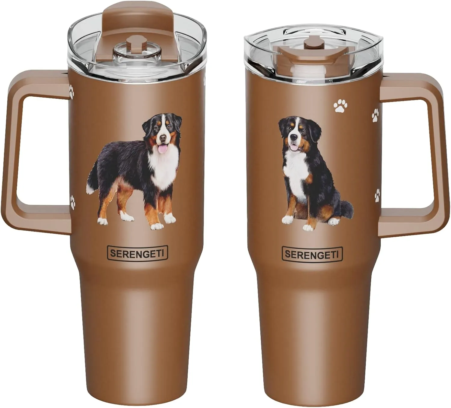 SERENGETI 40 Oz Ultimate Tumbler with Handle and Straw - Vacuum Insulated Tumbler with Straw and Lid - Stainless Steel Travel Mug for Pet Lovers - 3D Designs of your favorite Dog (Bernese Mt. Dog)