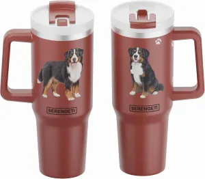 SERENGETI 40 Oz Ultimate Tumbler with Handle and Straw - Vacuum Insulated Tumbler with Straw and Lid - Stainless Steel Travel Mug for Pet Lovers - 3D Designs of your favorite Dog (Bernese Mt. Dog)