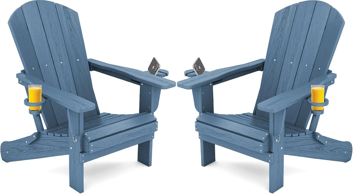 SERWALL Folding Adirondack Chair, HDPE Adirondack Chairs Set of 2, Plastic Outdoor Chairs- Looks Exactly Like Real Wood- Navy