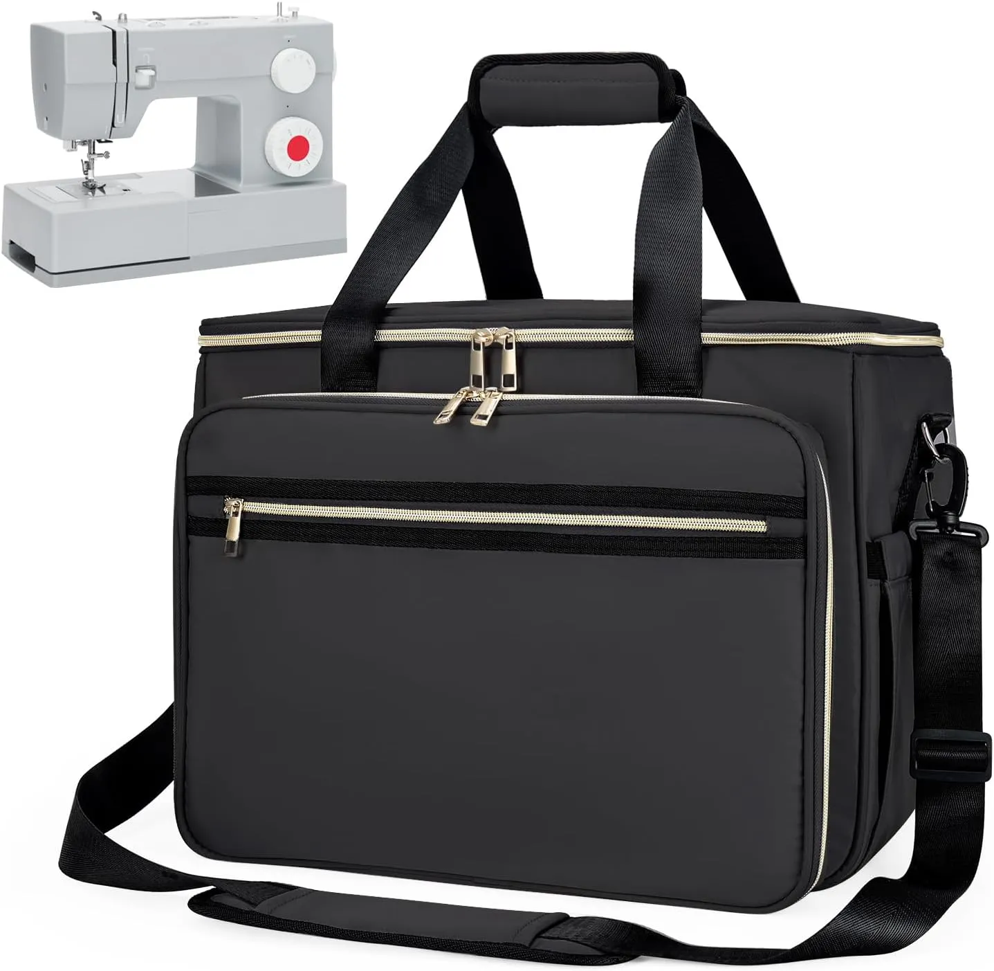 Sewing Machine Carrying Case with Removable Bottom Padding, Sewing Machine Bag Fits Most Standard Sewing Machines and Storage Sewing Accessories, for Singer, Brother, Janome, Black