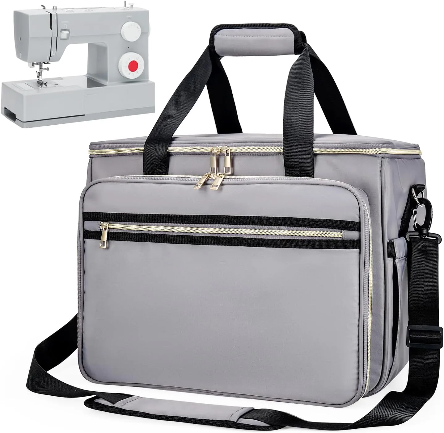 Sewing Machine Carrying Case with Removable Bottom Padding, Sewing Machine Bag Fits Most Standard Sewing Machines and Storage Sewing Accessories, for Singer, Brother, Janome, Gray