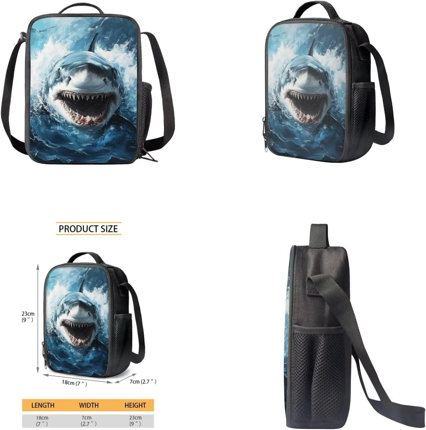Shark School Backpack for Boys 8-12 4 in 1 Kids Bookbags with Lunch Box Water Bottle Sleeve Pencil Case 17" Cool Backpacks for Elementary Middle School Boys Schoolbag