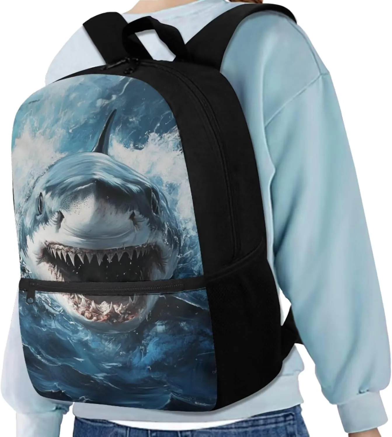 Shark School Backpack for Boys 8-12 4 in 1 Kids Bookbags with Lunch Box Water Bottle Sleeve Pencil Case 17" Cool Backpacks for Elementary Middle School Boys Schoolbag