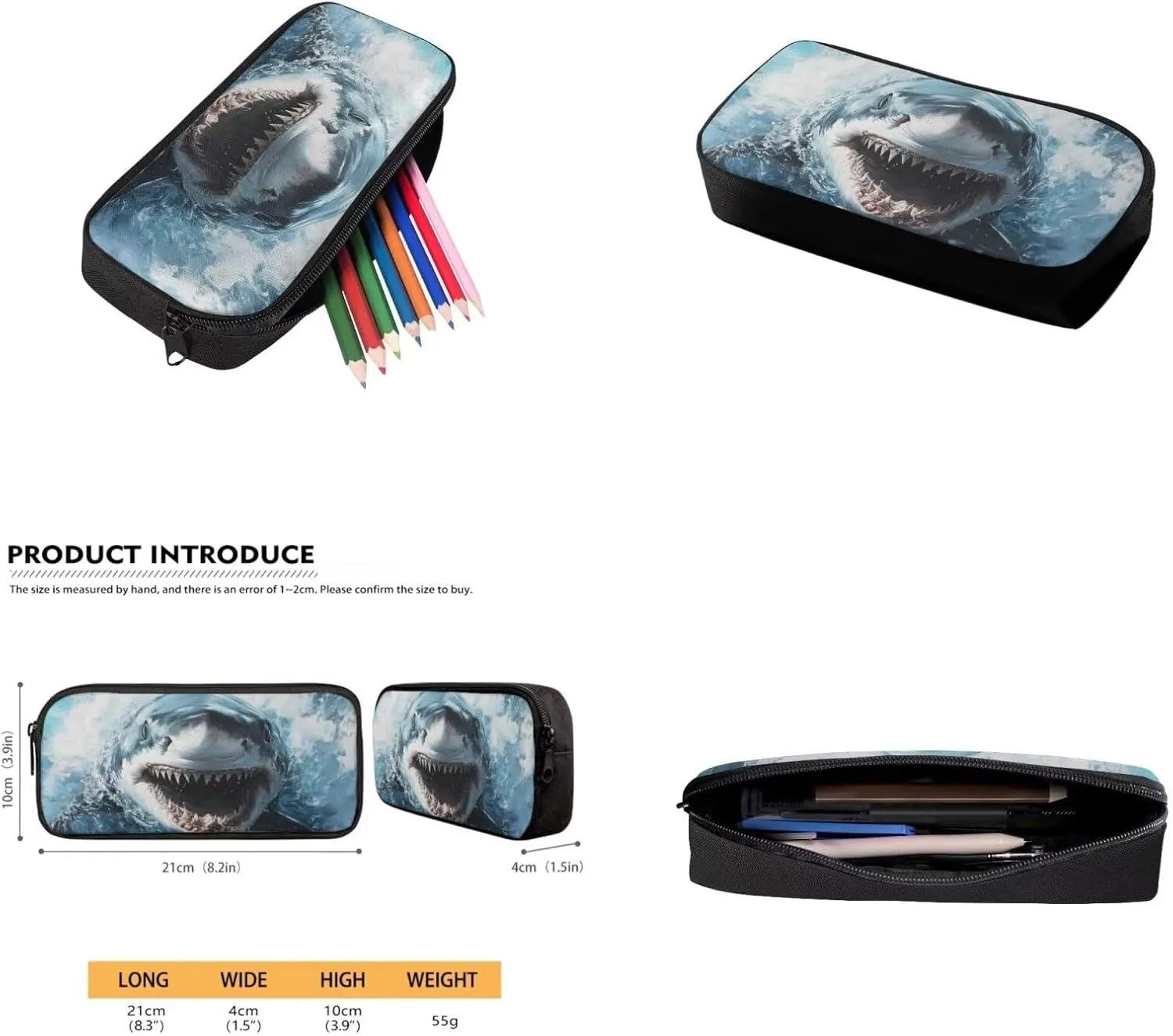 Shark School Backpack for Boys 8-12 4 in 1 Kids Bookbags with Lunch Box Water Bottle Sleeve Pencil Case 17" Cool Backpacks for Elementary Middle School Boys Schoolbag
