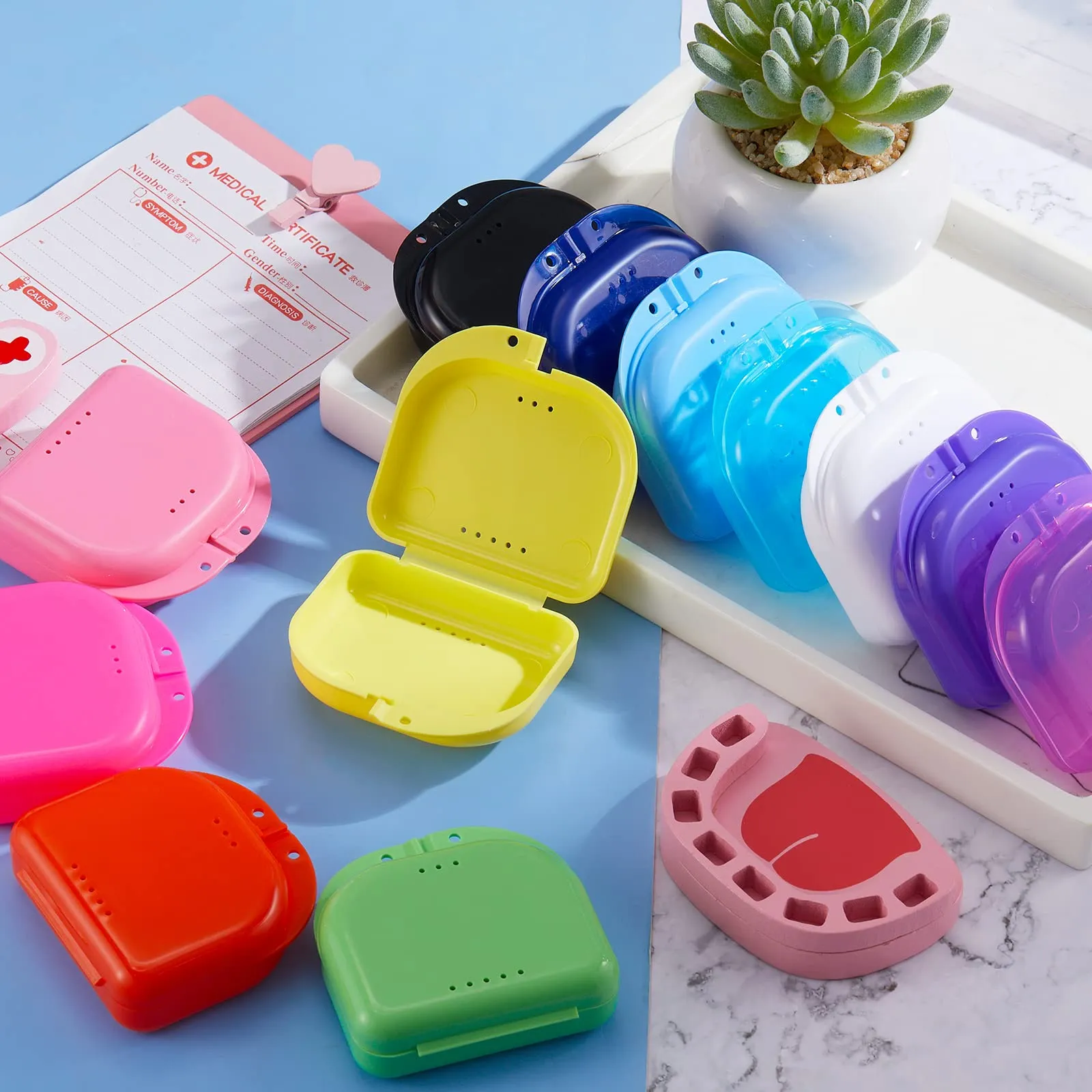 Sherr 120 Pcs Dental Retainer Case with Holes 12 Colors Denture Case Mouth Guard Holder Multicolored Retainer Holder False Teeth Container for Travel Office Home