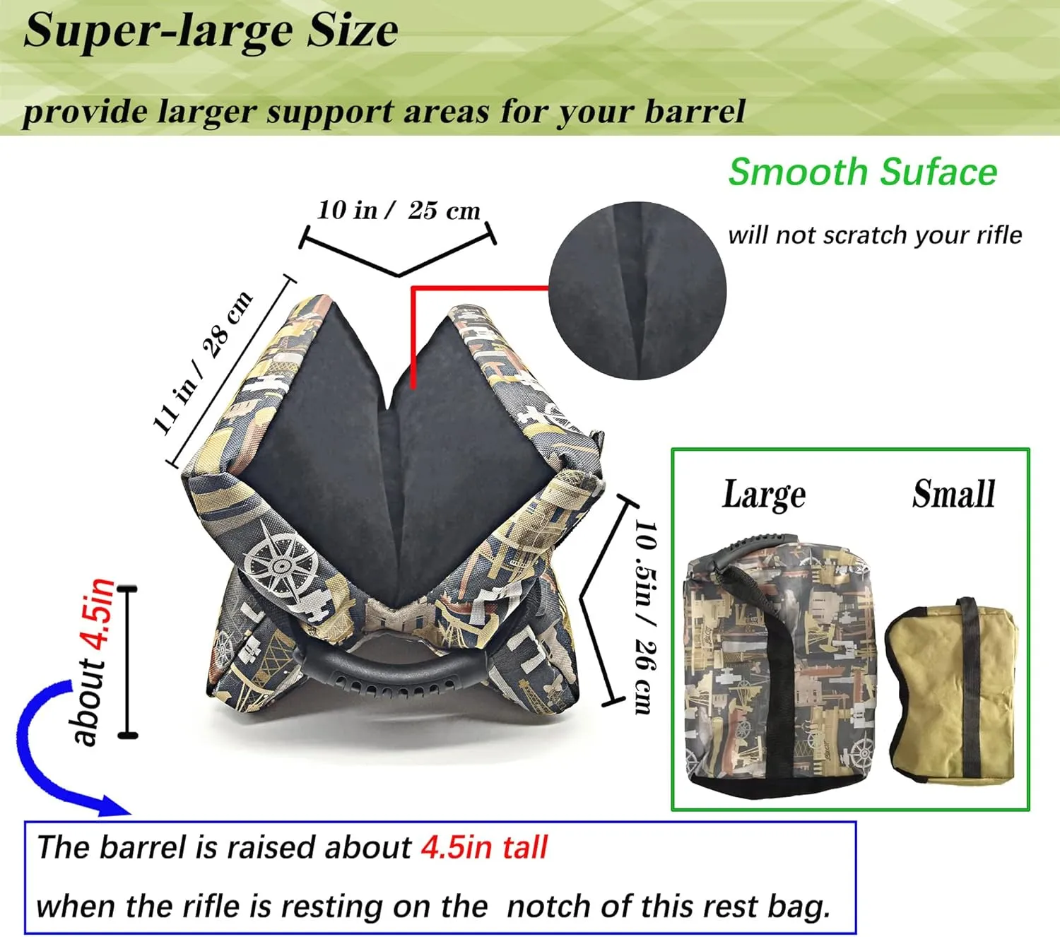 Shooting Rest Bag Unfilled Water-Proof Oxford Support Sand Bags，Durable Sighting Bracket Portable Shooting Bench Stand Holders for Rifles/Guns/Hunting/Target Sports