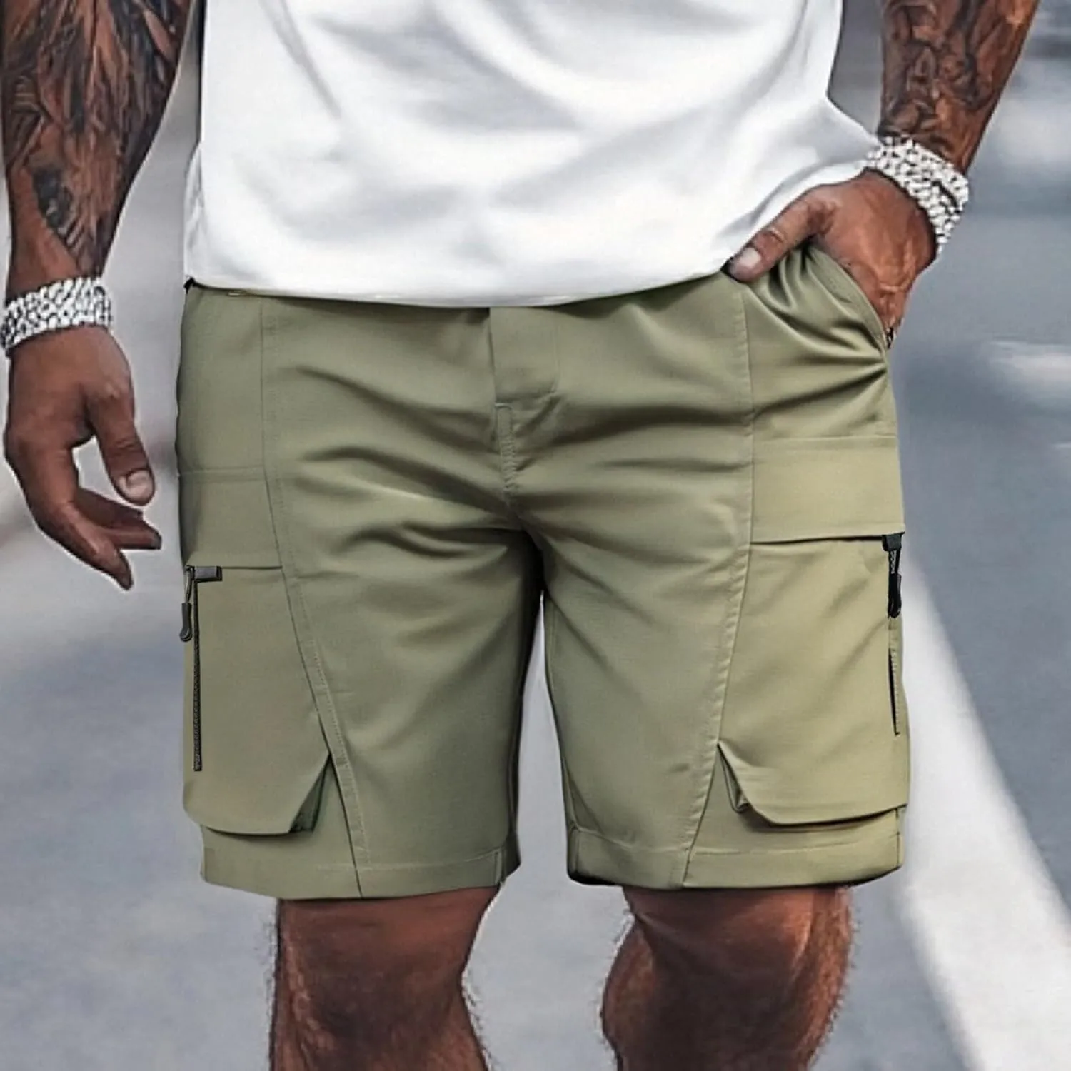 Shorts for Men Trendy Adjustable Track Regular Fit Date Belt Linen Short Shorts for Men Bungee Lightweight Cropped