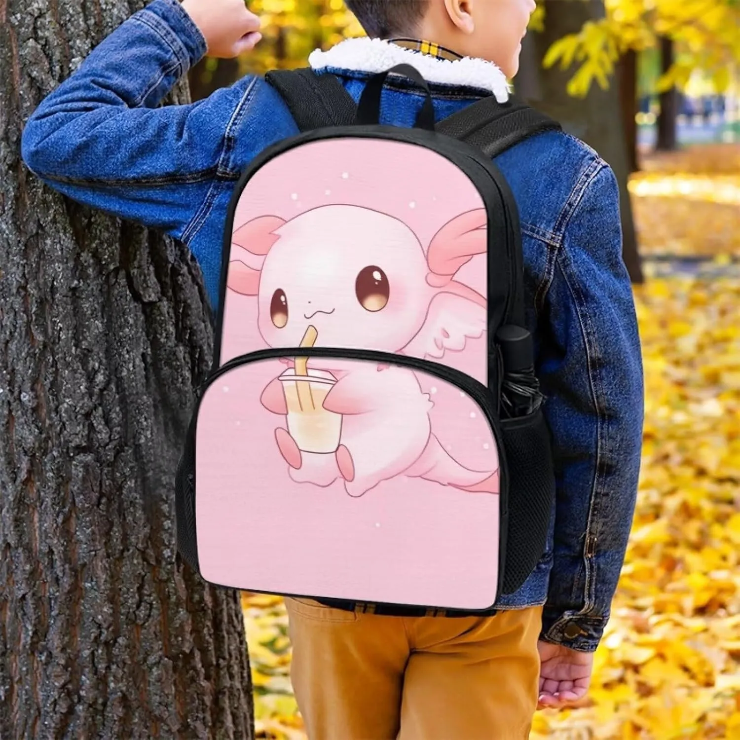 Showudesigns Cute Axolotl Book Bag for Girls 6-8 8-9 10-12 Kids School Bags Kindergarten Elementary School Backpack With Shoulder Strap 17 Inch Children Bookbag Large Capacity Schoolbags Pink