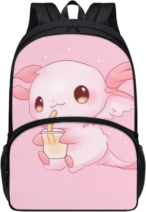 Showudesigns Cute Axolotl Book Bag for Girls 6-8 8-9 10-12 Kids School Bags Kindergarten Elementary School Backpack With Shoulder Strap 17 Inch Children Bookbag Large Capacity Schoolbags Pink